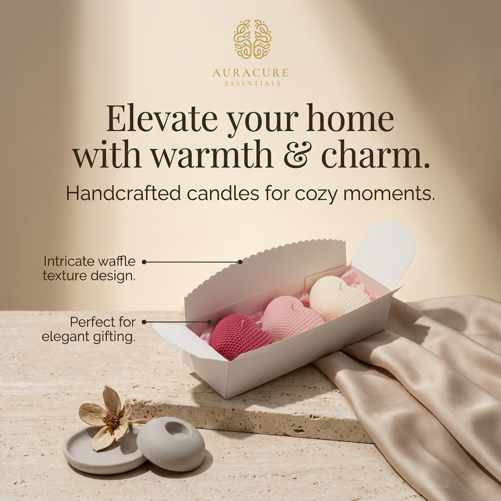 Cute Waffle Heart Candle, Pack of 5